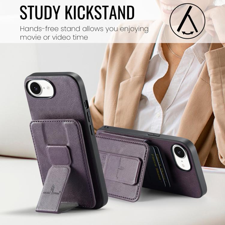 For iPhone 17e / 16e Fierre Shann Oil Wax Cow Leather Card Holder Back Phone Case