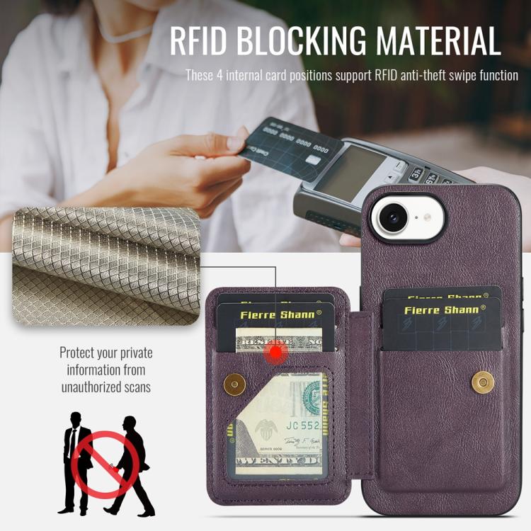 For iPhone 17e / 16e Fierre Shann Oil Wax Cow Leather Card Holder Back Phone Case