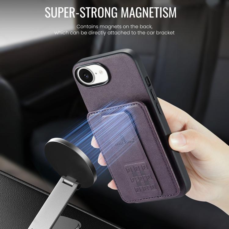 For iPhone 17e / 16e Fierre Shann Oil Wax Cow Leather Card Holder Back Phone Case