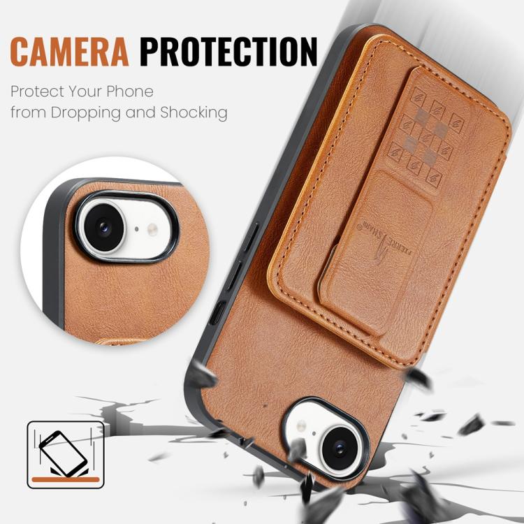 For iPhone 17e / 16e Fierre Shann Oil Wax Cow Leather Card Holder Back Phone Case