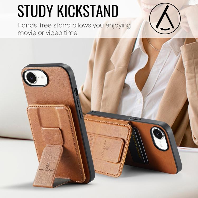 For iPhone 17e / 16e Fierre Shann Oil Wax Cow Leather Card Holder Back Phone Case