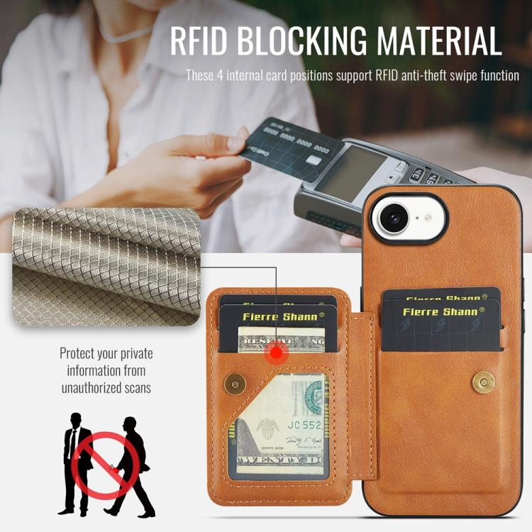 For iPhone 17e / 16e Fierre Shann Oil Wax Cow Leather Card Holder Back Phone Case