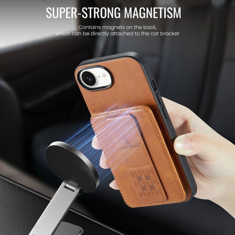 For iPhone 17e / 16e Fierre Shann Oil Wax Cow Leather Card Holder Back Phone Case