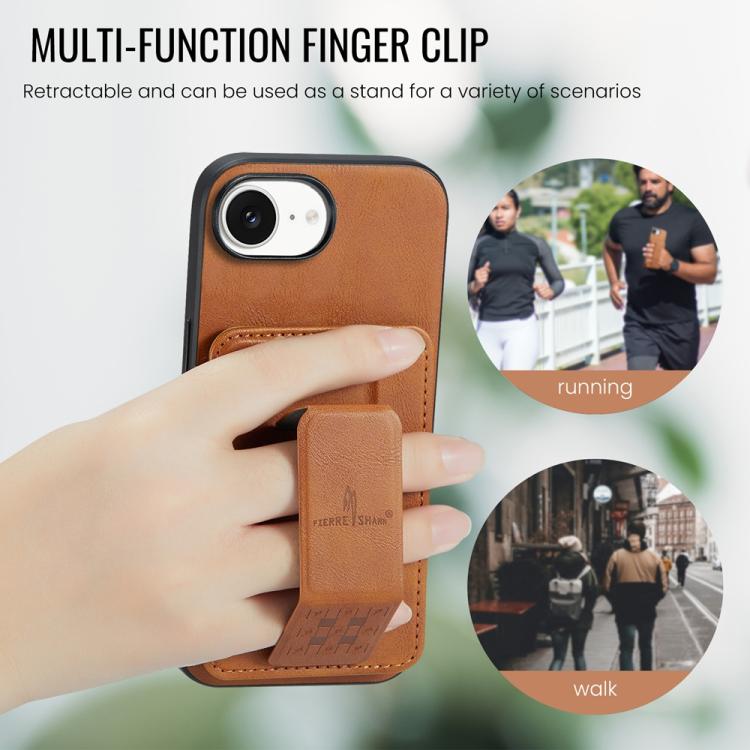 For iPhone 17e / 16e Fierre Shann Oil Wax Cow Leather Card Holder Back Phone Case