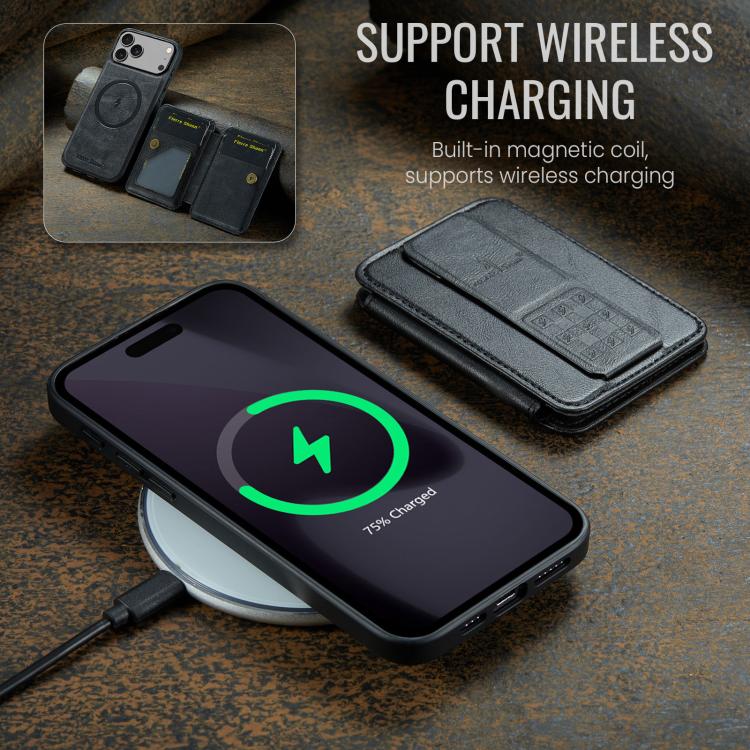 For iPhone 17 Pro Max Fierre Shann Oil Wax Cow Leather Card Holder Back Phone Case