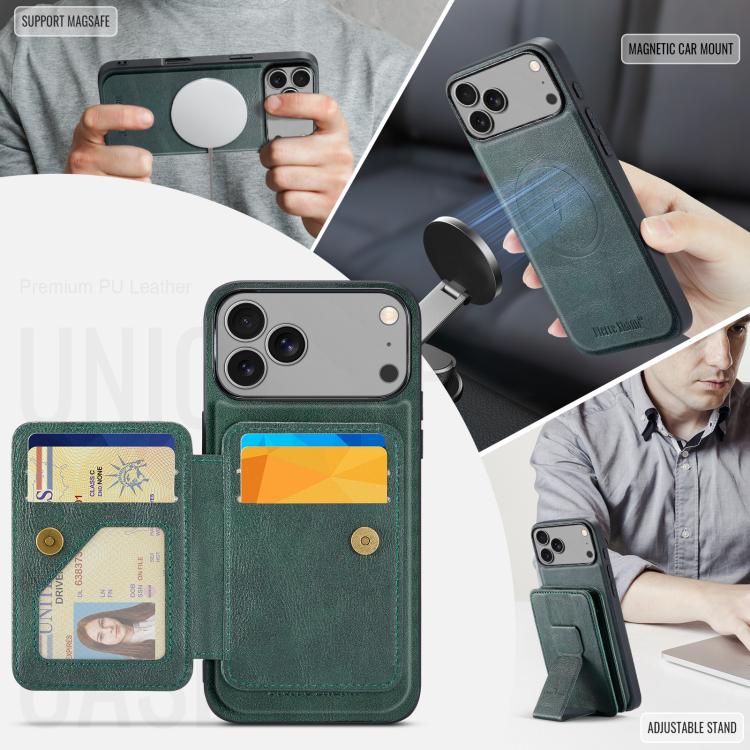 For iPhone 17 Pro Max Fierre Shann Oil Wax Cow Leather Card Holder Back Phone Case