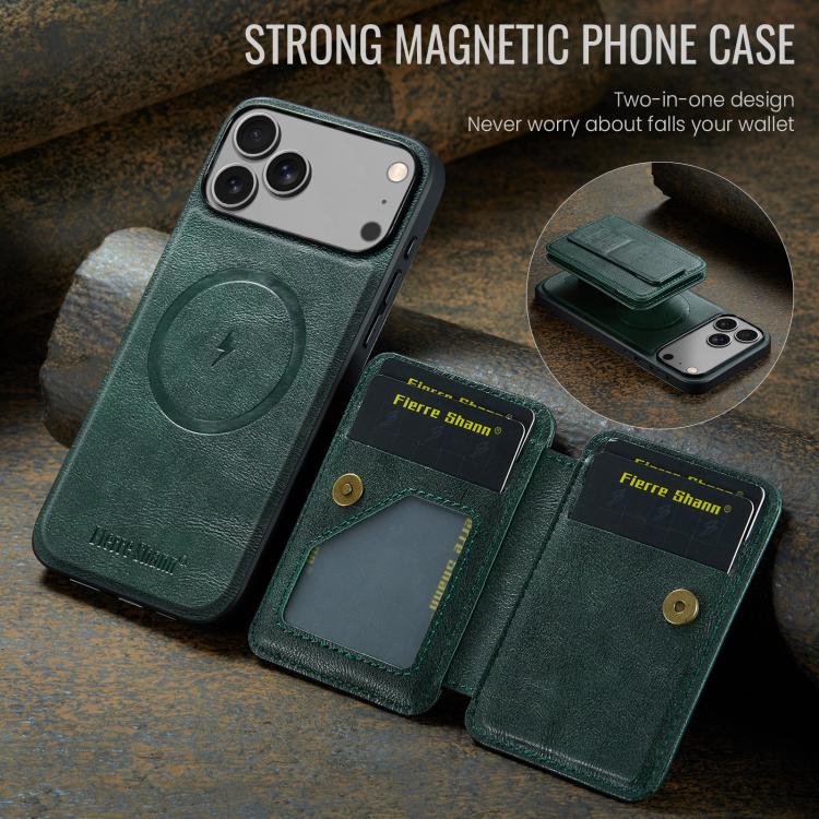 For iPhone 17 Pro Max Fierre Shann Oil Wax Cow Leather Card Holder Back Phone Case