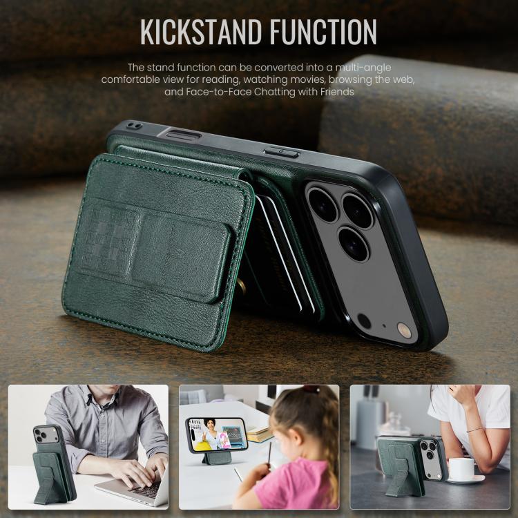 For iPhone 17 Pro Max Fierre Shann Oil Wax Cow Leather Card Holder Back Phone Case
