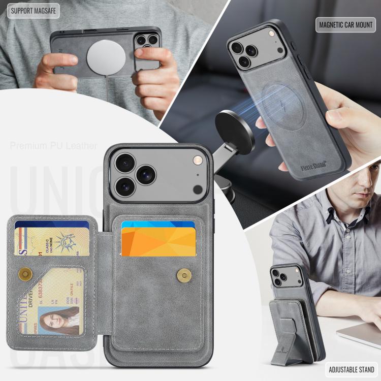 For iPhone 17 Pro Max Fierre Shann Oil Wax Cow Leather Card Holder Back Phone Case