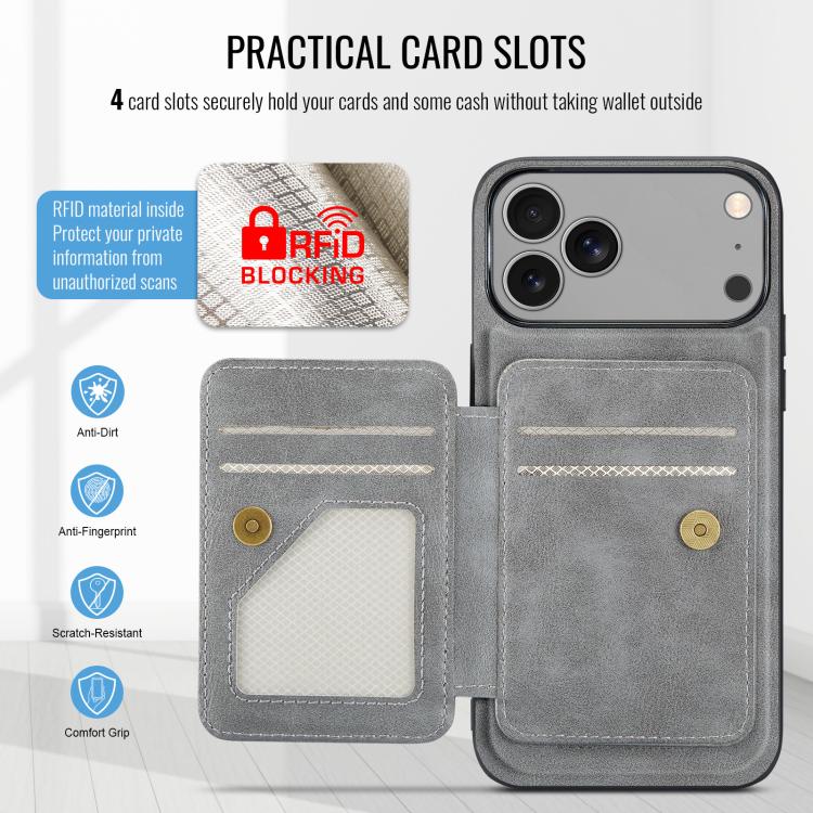For iPhone 17 Pro Max Fierre Shann Oil Wax Cow Leather Card Holder Back Phone Case