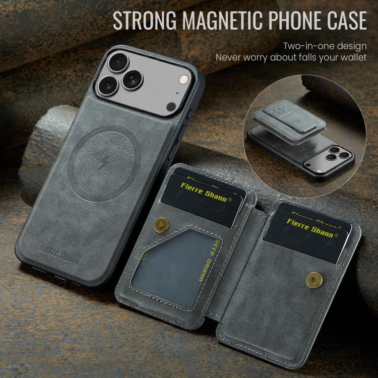 For iPhone 17 Pro Max Fierre Shann Oil Wax Cow Leather Card Holder Back Phone Case