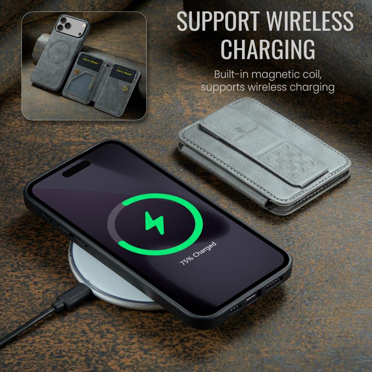 For iPhone 17 Pro Max Fierre Shann Oil Wax Cow Leather Card Holder Back Phone Case