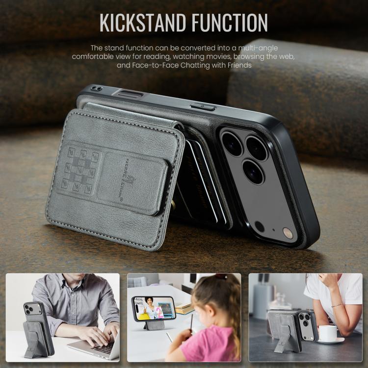 For iPhone 17 Pro Max Fierre Shann Oil Wax Cow Leather Card Holder Back Phone Case