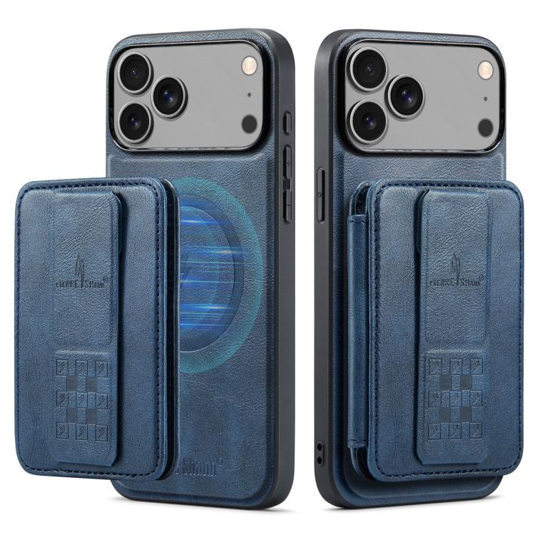 For iPhone 17 Pro Max Fierre Shann Oil Wax Cow Leather Card Holder Back Phone Case