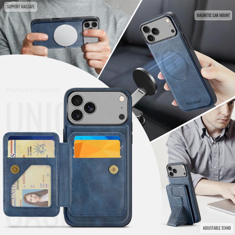 For iPhone 17 Pro Max Fierre Shann Oil Wax Cow Leather Card Holder Back Phone Case