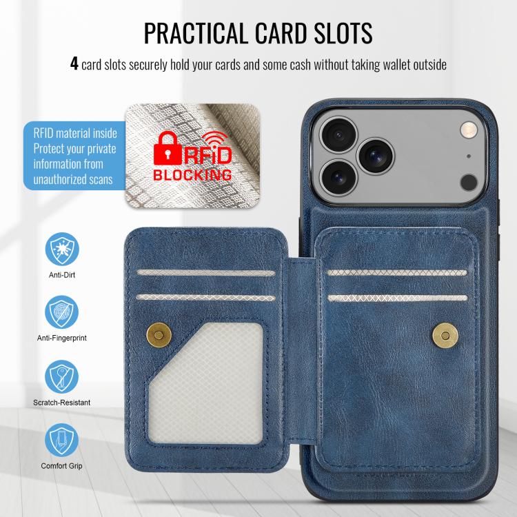 For iPhone 17 Pro Max Fierre Shann Oil Wax Cow Leather Card Holder Back Phone Case