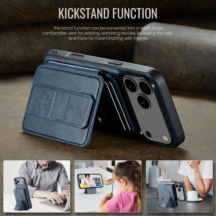 For iPhone 17 Pro Max Fierre Shann Oil Wax Cow Leather Card Holder Back Phone Case