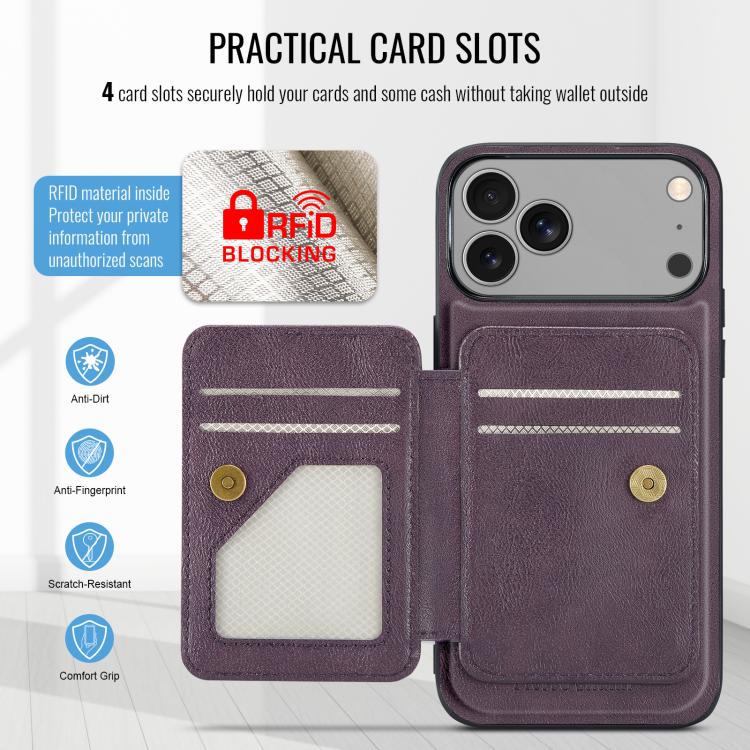For iPhone 17 Pro Max Fierre Shann Oil Wax Cow Leather Card Holder Back Phone Case