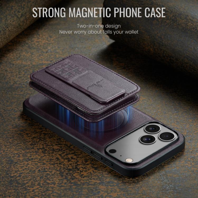 For iPhone 17 Pro Max Fierre Shann Oil Wax Cow Leather Card Holder Back Phone Case