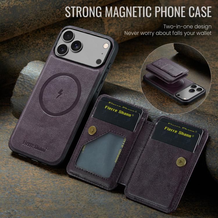 For iPhone 17 Pro Max Fierre Shann Oil Wax Cow Leather Card Holder Back Phone Case