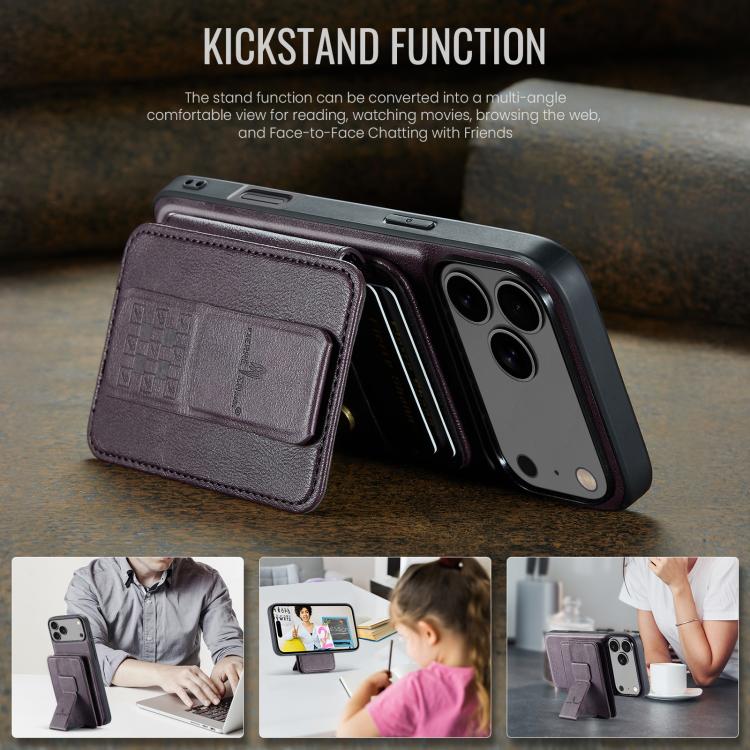 For iPhone 17 Pro Max Fierre Shann Oil Wax Cow Leather Card Holder Back Phone Case