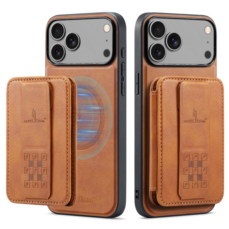 For iPhone 17 Pro Max Fierre Shann Oil Wax Cow Leather Card Holder Back Phone Case