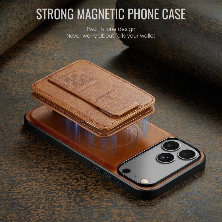 For iPhone 17 Pro Max Fierre Shann Oil Wax Cow Leather Card Holder Back Phone Case