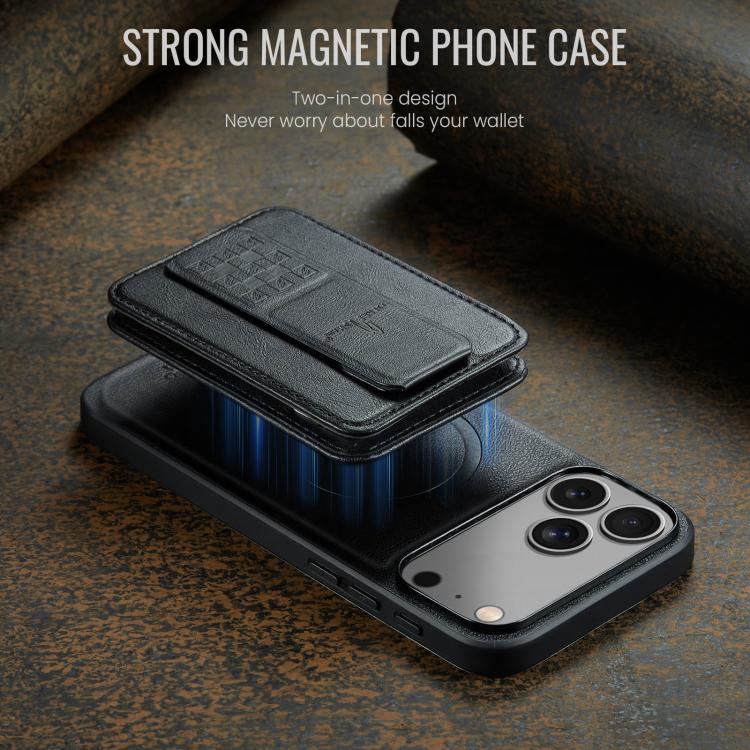 For iPhone 17 Pro Fierre Shann Oil Wax Cow Leather Card Holder Back Phone Case