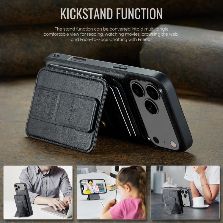For iPhone 17 Pro Fierre Shann Oil Wax Cow Leather Card Holder Back Phone Case