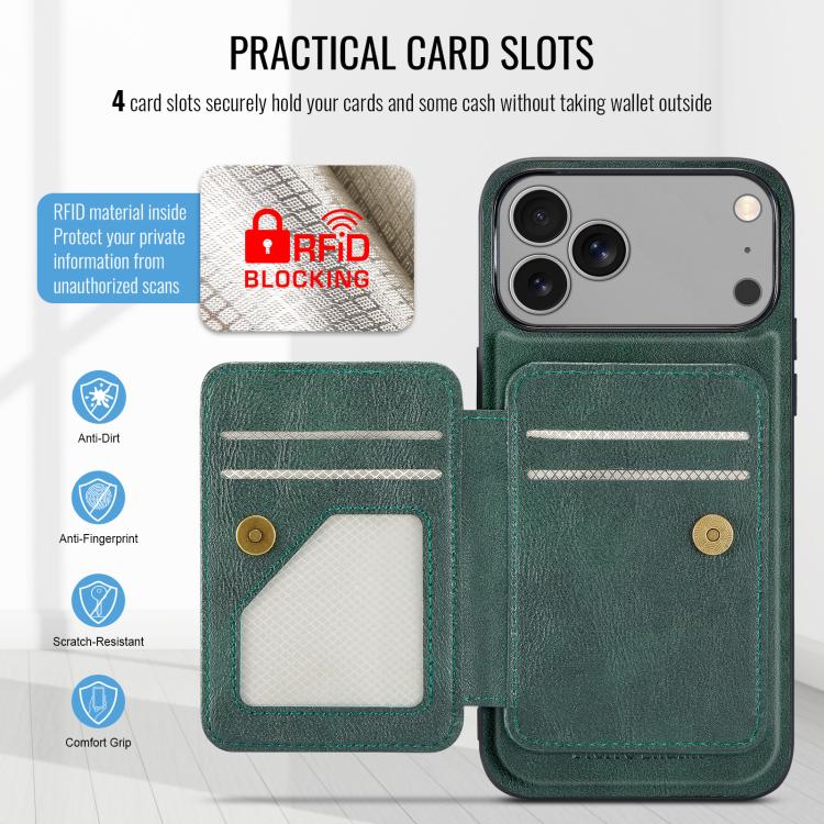 For iPhone 17 Pro Fierre Shann Oil Wax Cow Leather Card Holder Back Phone Case