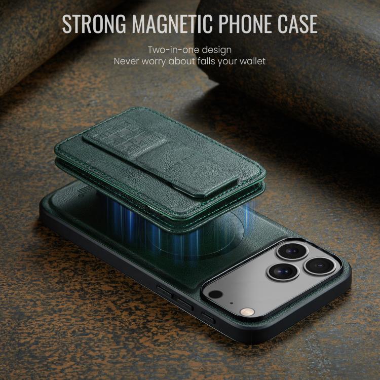 For iPhone 17 Pro Fierre Shann Oil Wax Cow Leather Card Holder Back Phone Case