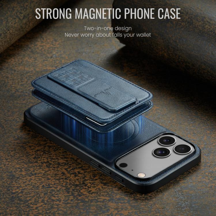For iPhone 17 Pro Fierre Shann Oil Wax Cow Leather Card Holder Back Phone Case