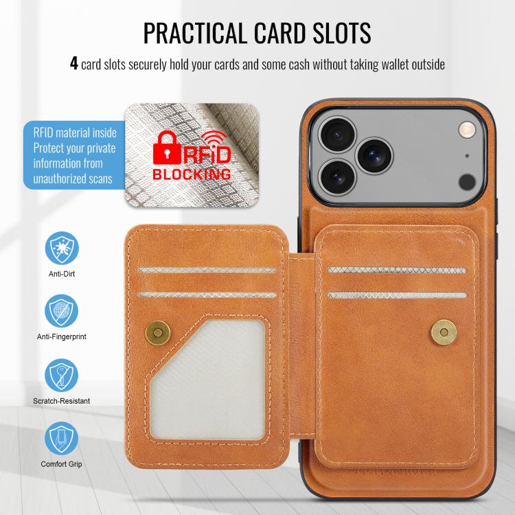 For iPhone 17 Pro Fierre Shann Oil Wax Cow Leather Card Holder Back Phone Case