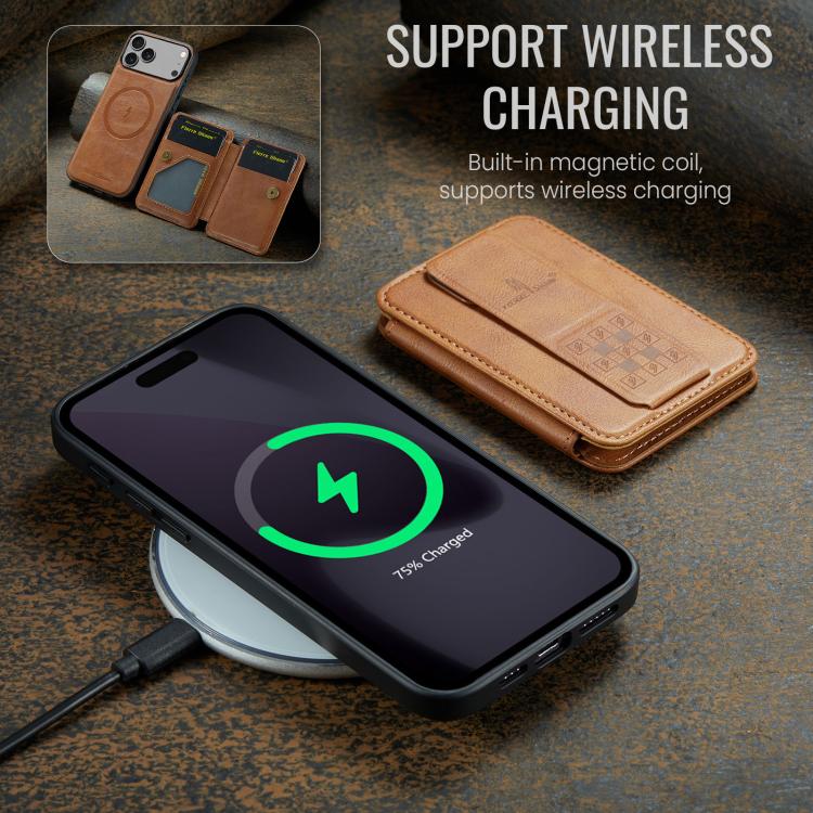 For iPhone 17 Pro Fierre Shann Oil Wax Cow Leather Card Holder Back Phone Case