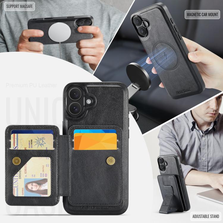 For iPhone 17 Fierre Shann Oil Wax Cow Leather Card Holder Back Phone Case