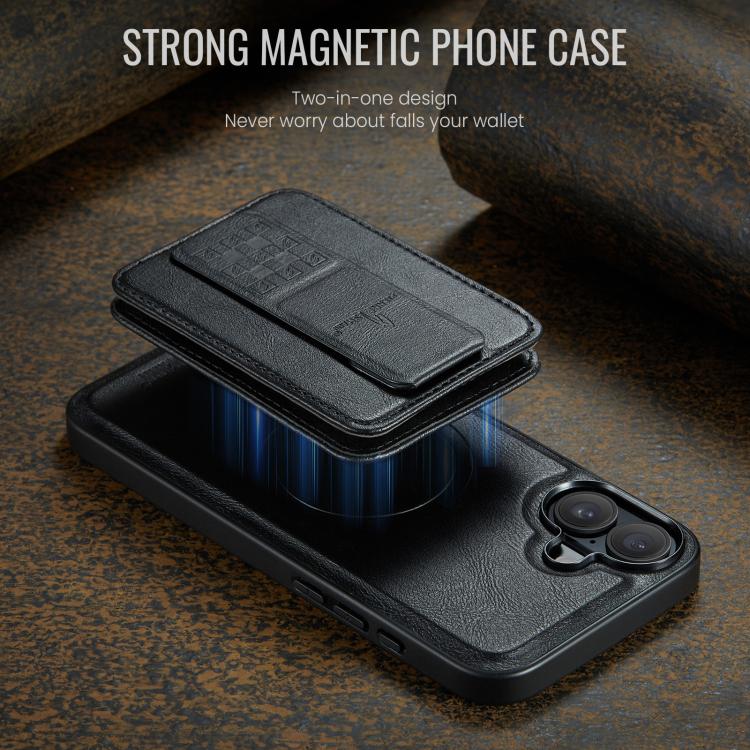 For iPhone 17 Fierre Shann Oil Wax Cow Leather Card Holder Back Phone Case