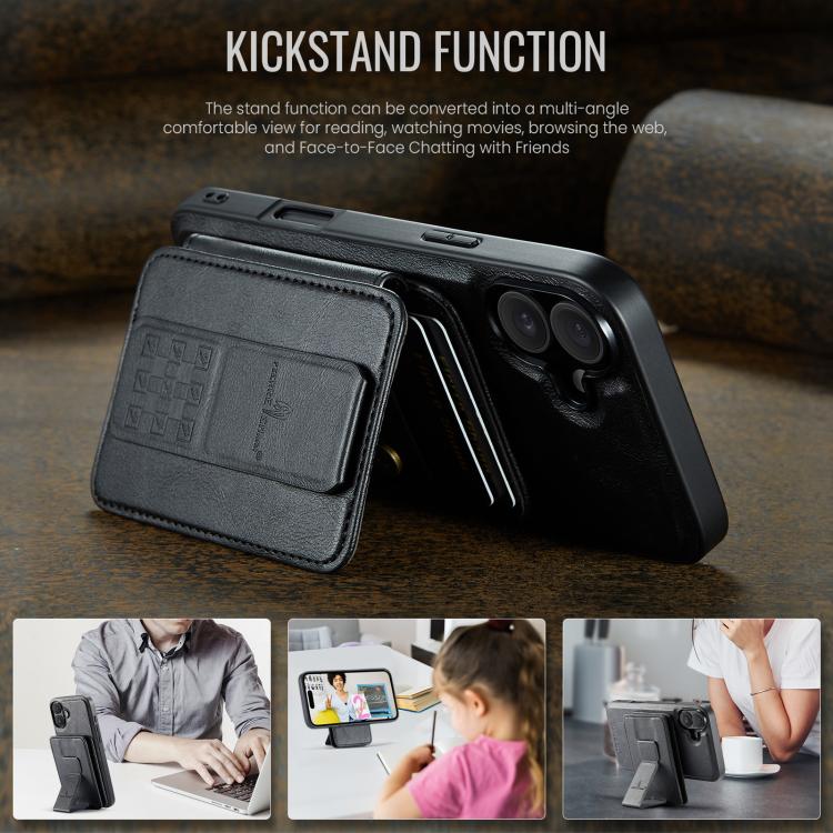 For iPhone 17 Fierre Shann Oil Wax Cow Leather Card Holder Back Phone Case