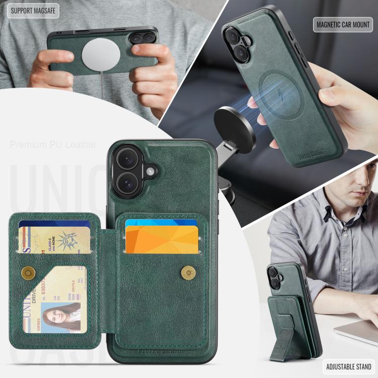 For iPhone 17 Fierre Shann Oil Wax Cow Leather Card Holder Back Phone Case