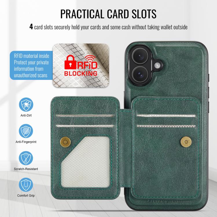 For iPhone 17 Fierre Shann Oil Wax Cow Leather Card Holder Back Phone Case