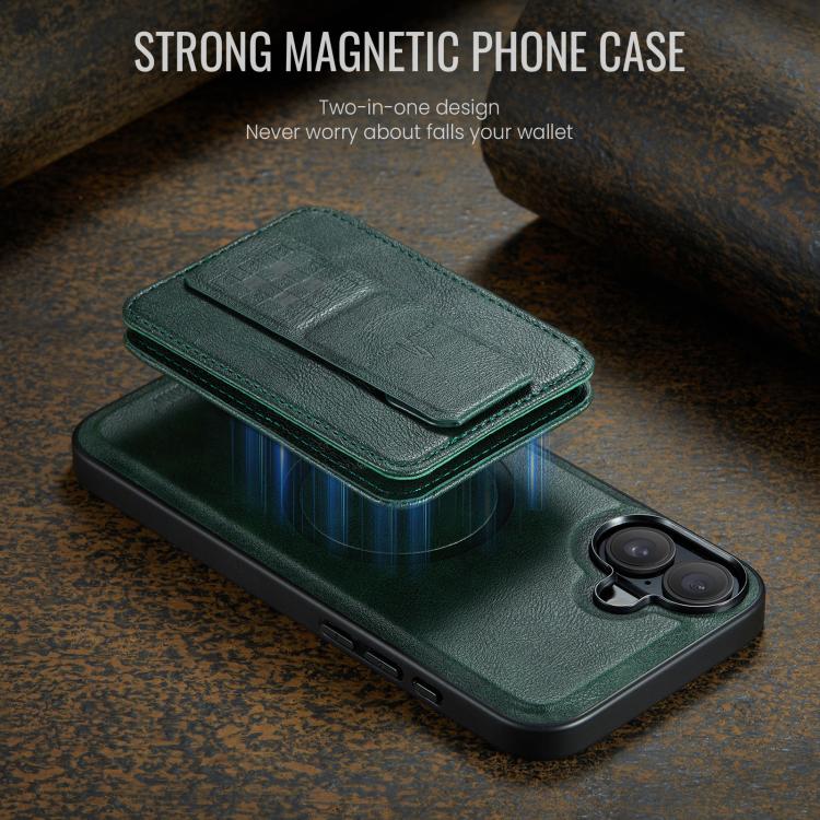 For iPhone 17 Fierre Shann Oil Wax Cow Leather Card Holder Back Phone Case