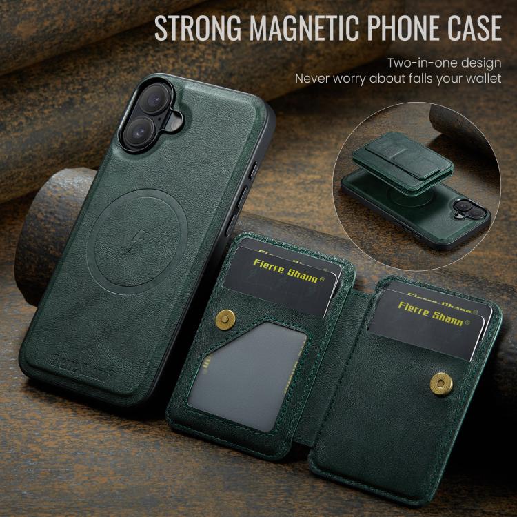 For iPhone 17 Fierre Shann Oil Wax Cow Leather Card Holder Back Phone Case
