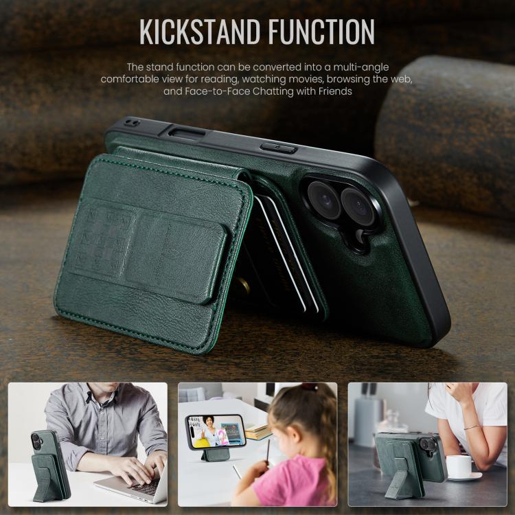 For iPhone 17 Fierre Shann Oil Wax Cow Leather Card Holder Back Phone Case