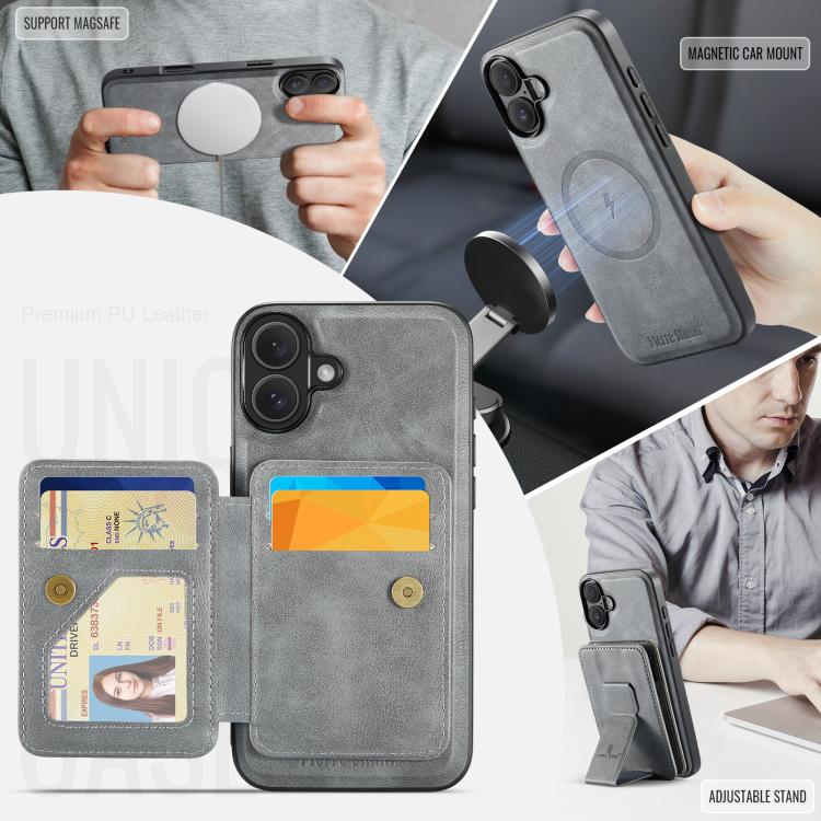For iPhone 17 Fierre Shann Oil Wax Cow Leather Card Holder Back Phone Case