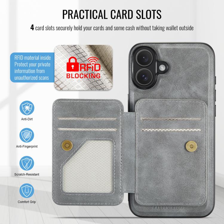 For iPhone 17 Fierre Shann Oil Wax Cow Leather Card Holder Back Phone Case