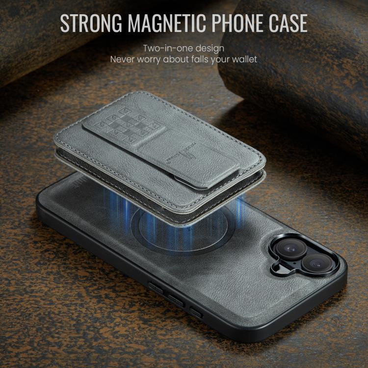 For iPhone 17 Fierre Shann Oil Wax Cow Leather Card Holder Back Phone Case