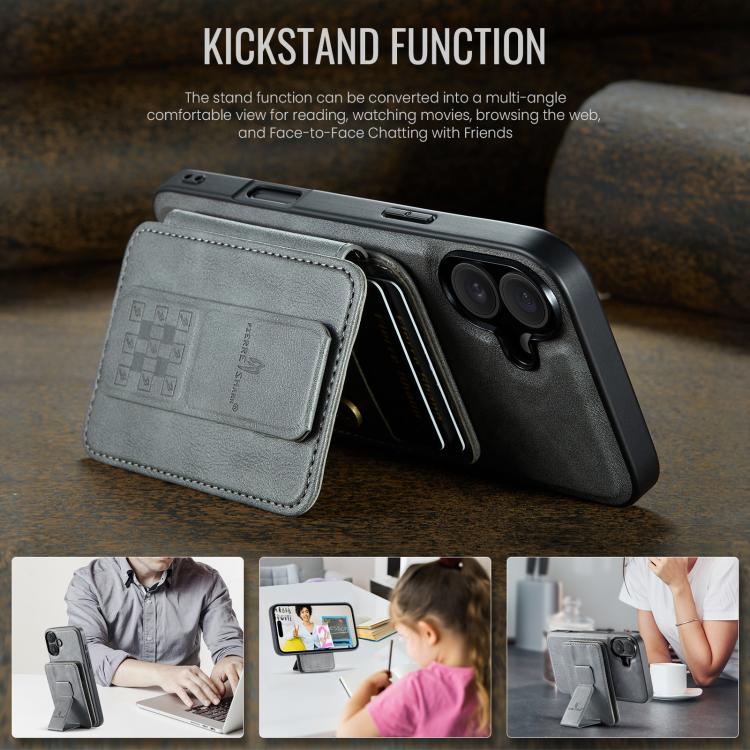 For iPhone 17 Fierre Shann Oil Wax Cow Leather Card Holder Back Phone Case