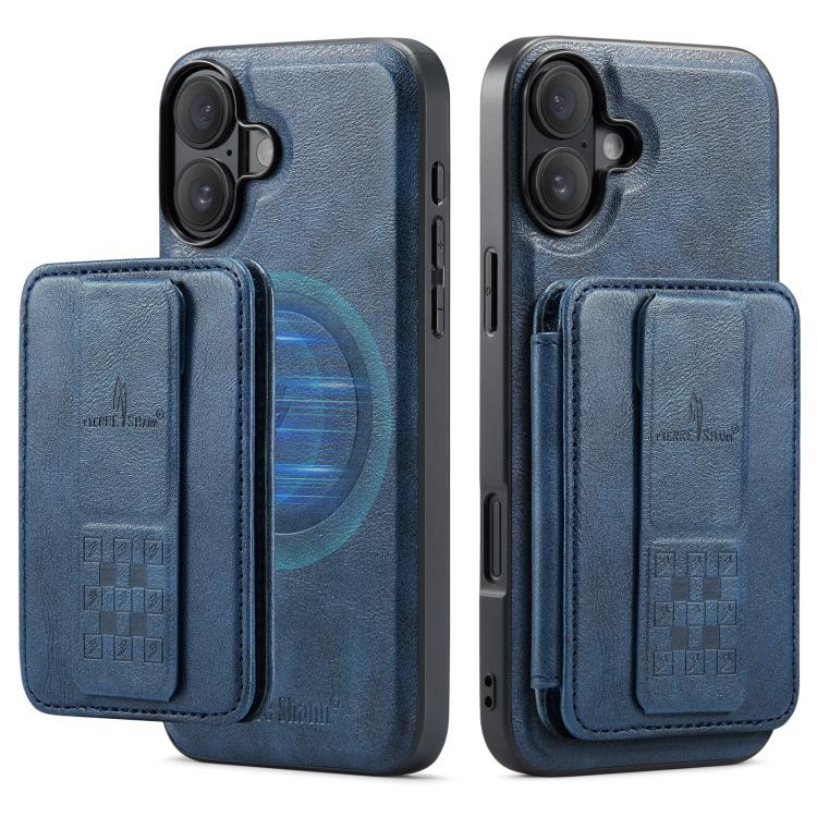 For iPhone 17 Fierre Shann Oil Wax Cow Leather Card Holder Back Phone Case