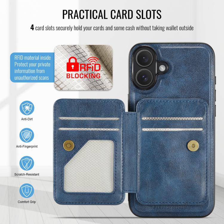 For iPhone 17 Fierre Shann Oil Wax Cow Leather Card Holder Back Phone Case