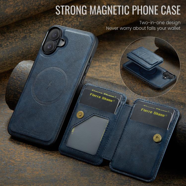 For iPhone 17 Fierre Shann Oil Wax Cow Leather Card Holder Back Phone Case