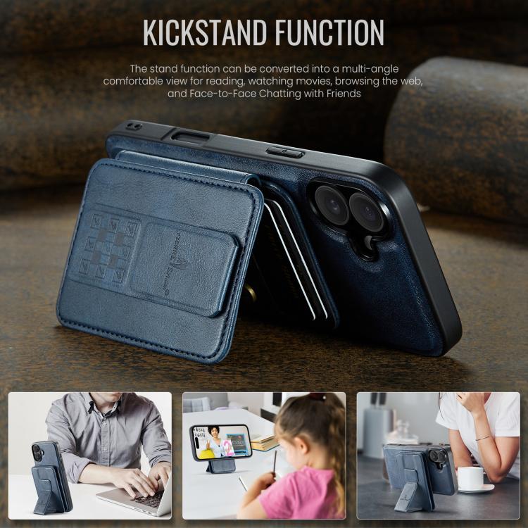 For iPhone 17 Fierre Shann Oil Wax Cow Leather Card Holder Back Phone Case